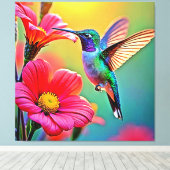Levendige kolibrie bij Sunset Design Canvas Afdruk (Insitu (Houten vloer))