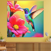 Levendige kolibrie bij Sunset Design Canvas Afdruk (Insitu (Woonkamer))
