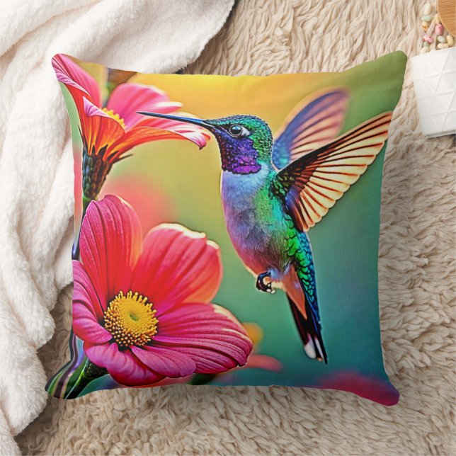 Levendige kolibrie bij Sunset Design Kussen (Deken)