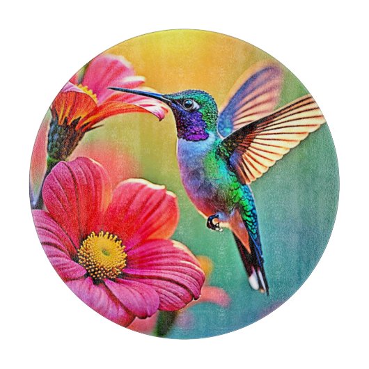 Levendige kolibrie bij Sunset Design Snijplank (Voorkant)