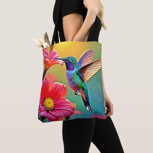 Levendige kolibrie bij Sunset Design Tote Bag (Dichtbij)