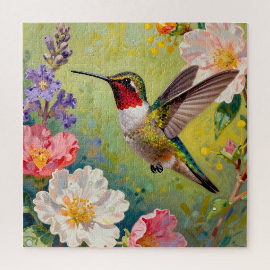 Levendige Kolibrie Bloementuin Legpuzzel (Verticaal)