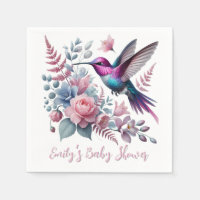 Levendige kolibrie en roze bloemen Baby shower