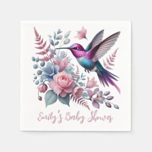 Levendige kolibrie en roze bloemen Baby shower Servet