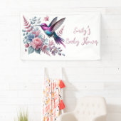 Levendige kolibrie en roze bloemen Baby shower Spandoek (Insitu)