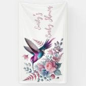 Levendige kolibrie en roze bloemen Baby shower Spandoek (Verticaal)