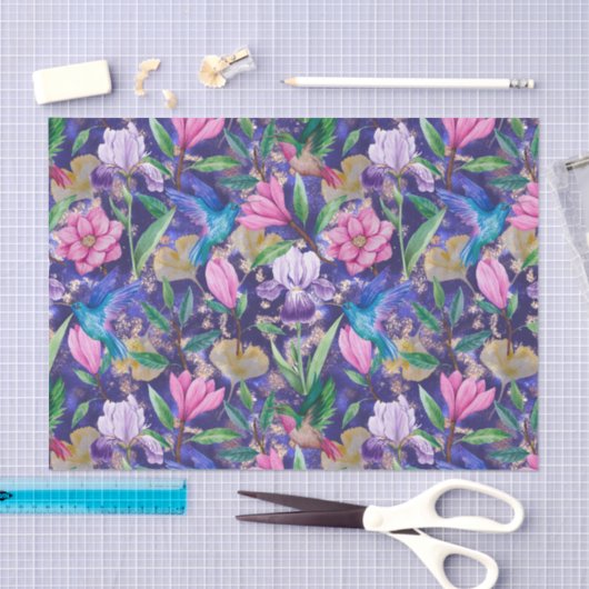 Levendige kolibrie en tuinbloemen tissuepapier (Craft)