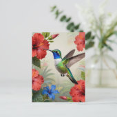 Levendige Kolibrie Hibiscus Bloem Briefkaart (Staand voorkant)