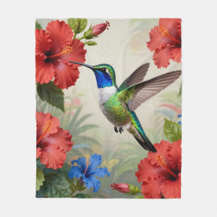 Levendige Kolibrie Hibiscus Bloem Fleece Deken
