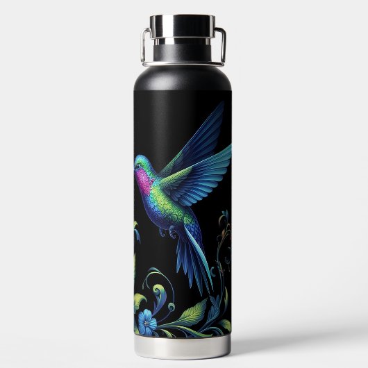 Levendige kolibrie met bloemen waterfles (Achterkant)