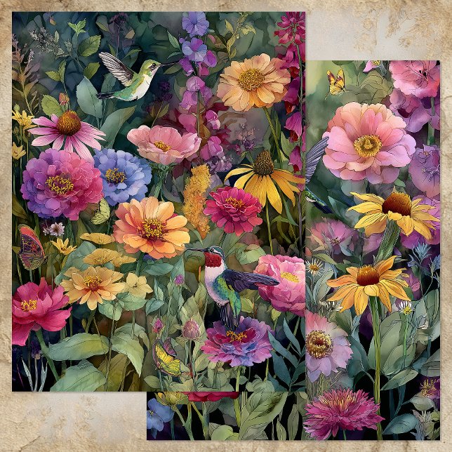 LEVENDIGE KOLIBRIE TUIN SCHRAPSELBOEK PAPER (VIBRANT HUMMINGBIRD GARDEN SCRAPBOOK PAPER)
