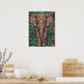 Levendige Kosmische Olifant Mozaïek Abstracte Psyc Poster (Keuken)