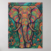 Levendige Kosmische Olifant Mozaïek Abstracte Psyc Poster (Voorkant)