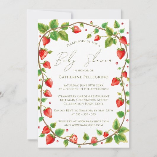 Levendige krans van aardbeien Baby shower Kaart (Voorkant)