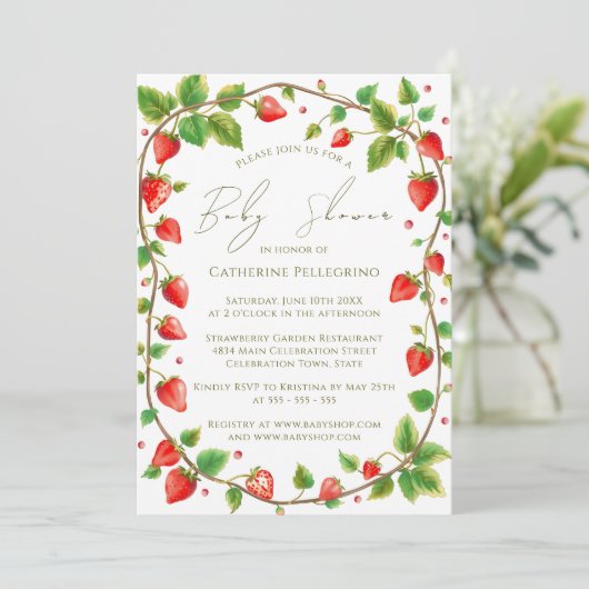 Levendige krans van aardbeien Baby shower Kaart (Staand voorkant)