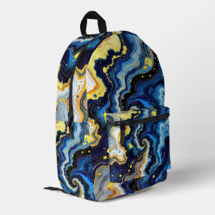 Levendige Krullen van Blauw en Goud 1 Bedrukte Rugzak