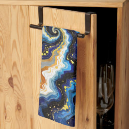Levendige krullen van blauw en goud 1 theedoek