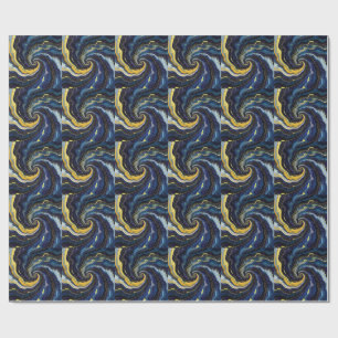 Levendige krullen van blauw en goud 2 cadeaupapier