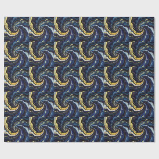 Levendige krullen van blauw en goud 2 cadeaupapier (Vlak)
