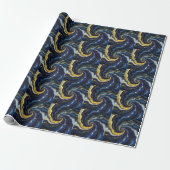 Levendige krullen van blauw en goud 2 cadeaupapier (Uitgerold)