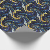 Levendige krullen van blauw en goud 2 cadeaupapier (Hoek)