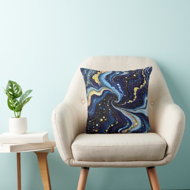 Levendige krullen van blauw en goud 3 kussen (Stoel)