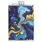 Levendige krullen van blauw en goud 4 heupfles (Voorkant)