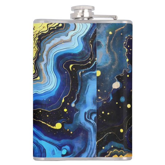 Levendige krullen van blauw en goud 4 heupfles (Achterkant)