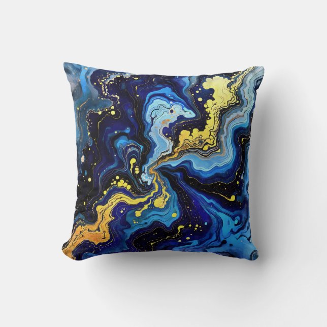 Levendige krullen van blauw en goud 4 kussen (Voorkant)