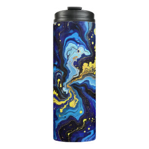 Levendige krullen van blauw en goud 4 thermosbeker
