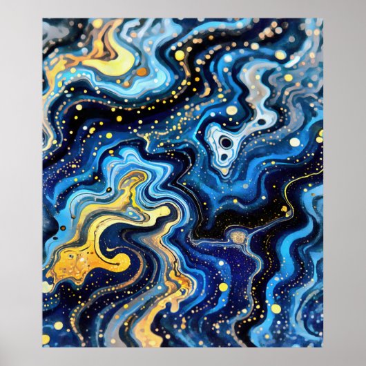 Levendige krullen van blauw en goud 6 poster (Voorkant)