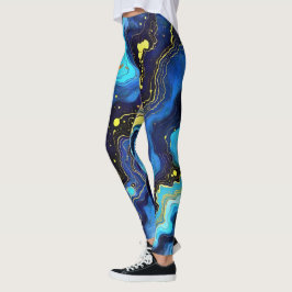Levendige krullen van blauw en goud 7 leggings