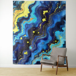Levendige krullen van blauw en goud 7 wandkleed