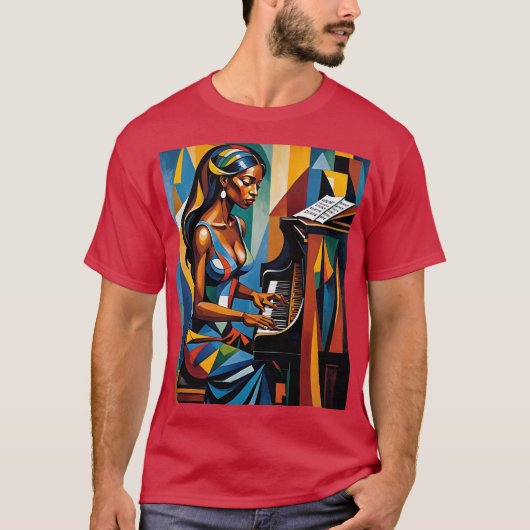 Levendige kubistische pianist Abstracte kunst T-sh T-shirt (Voorkant)