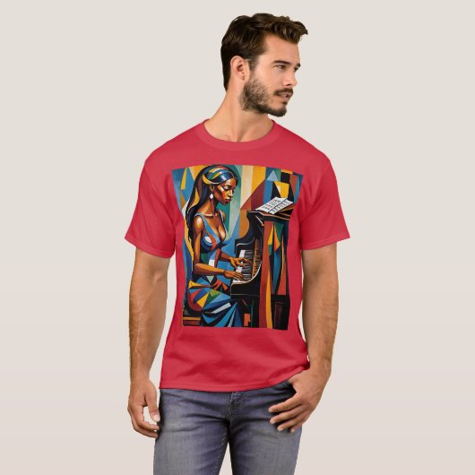 Levendige kubistische pianist Abstracte kunst T-sh T-shirt (Voorkant volledig)