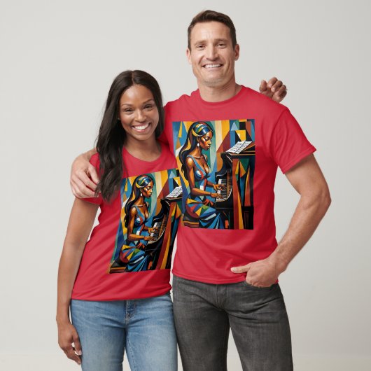 Levendige kubistische pianist Abstracte kunst T-sh T-shirt (Unisex)