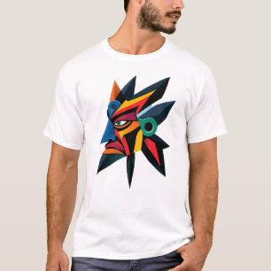 Levendige kubistische tribale gezicht T-shirt