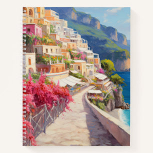 Levendige Kust Mediterraan Stad Spiral Notitieboek