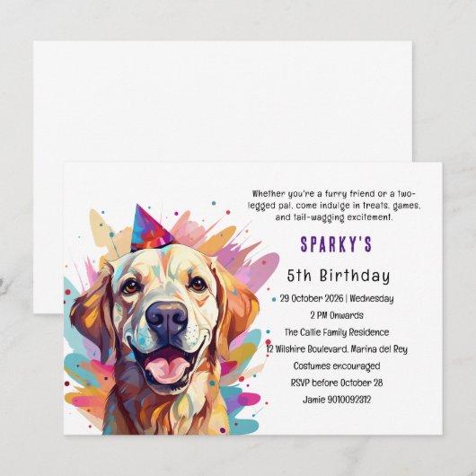 Levendige Labrador Paw-ty: een verjaardagsbash Kaart (Voorkant / Achterkant)