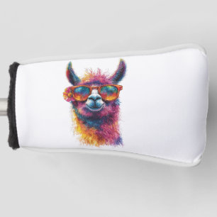 Levendige lama hoofd illustratie - kleurrijk, unie golfheadcover
