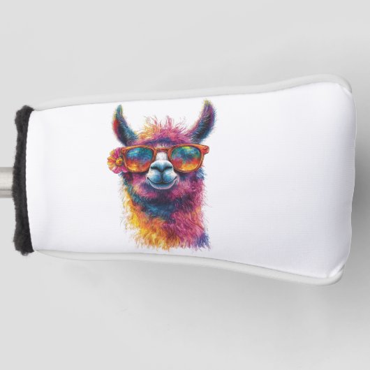 Levendige lama hoofd illustratie - kleurrijk, unie golfheadcover (Voorkant)
