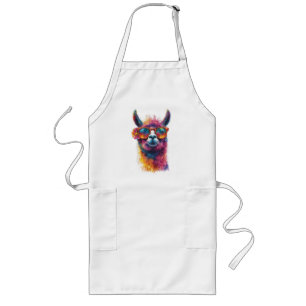 Levendige lama hoofd illustratie - kleurrijk, unie lang schort