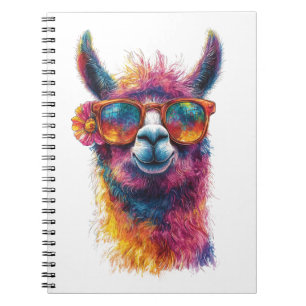 Levendige lama hoofd illustratie - kleurrijk, unie notitieboek