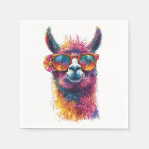 Levendige lama hoofd illustratie - kleurrijk, unie servet