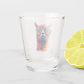 Levendige lama hoofd illustratie - kleurrijk, unie shot glas (Achterkant)