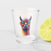 Levendige lama hoofd illustratie - kleurrijk, unie shot glas (Voorkant)