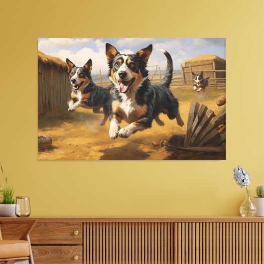 Levendige Lancashire Heeler achtervolgingen Canvas Afdruk (Insitu (Woonkamer))