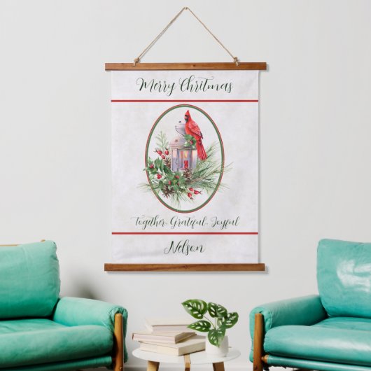 Levendige lantaarn met heilige en kardinale kerst hangend wandkleed (Woonkamer)