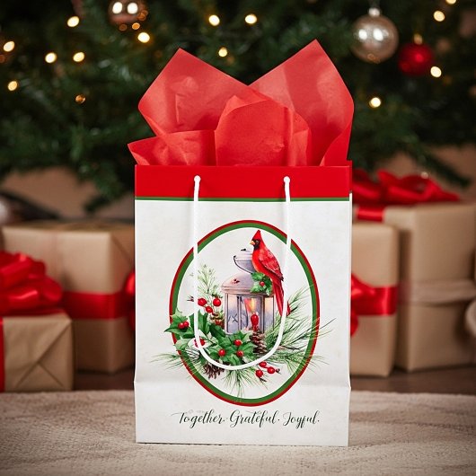 Levendige lantaarn met heilige en kardinale kerst medium cadeauzakje
