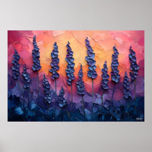 Levendige lavendelvelden in een zonsondergang heme poster (Voorkant)